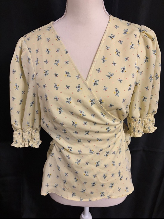 BCBG Tops - BCBG Women's Yellow Floral Wrap Blouse Size Large